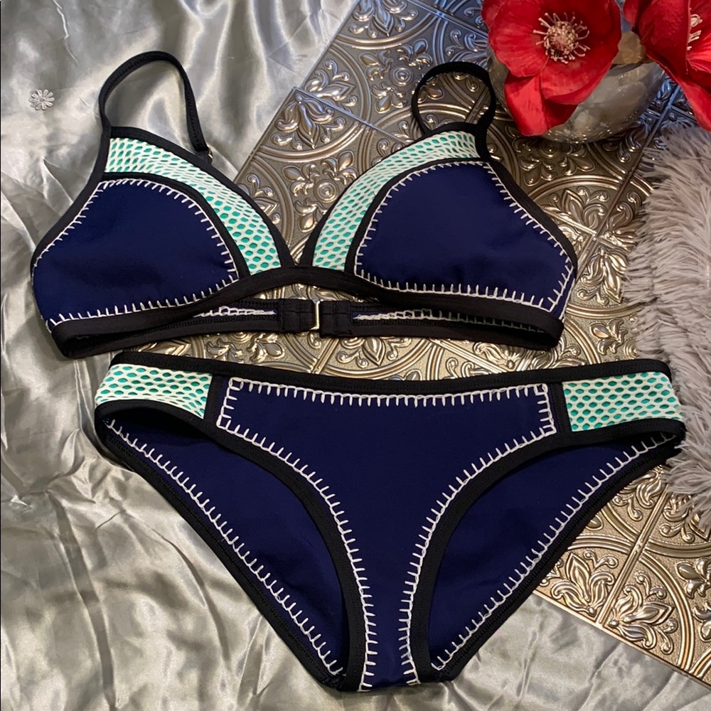 🌹bar III • Sexy Stylish Women's Swimwear Set in Navy and Mint Bikini • Beach 🏖️